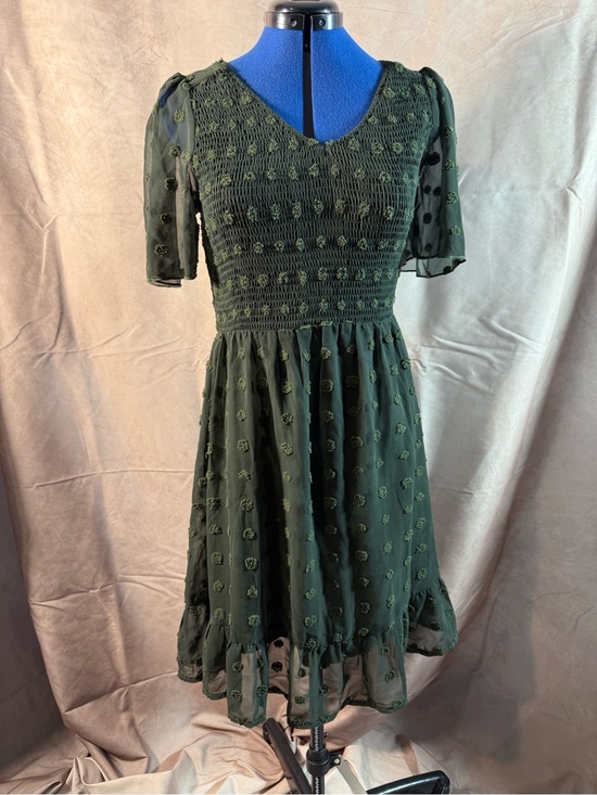 BTFBM Dresses & Skirts - 22-Smocked V-Neck Midi Dress in Olive Green